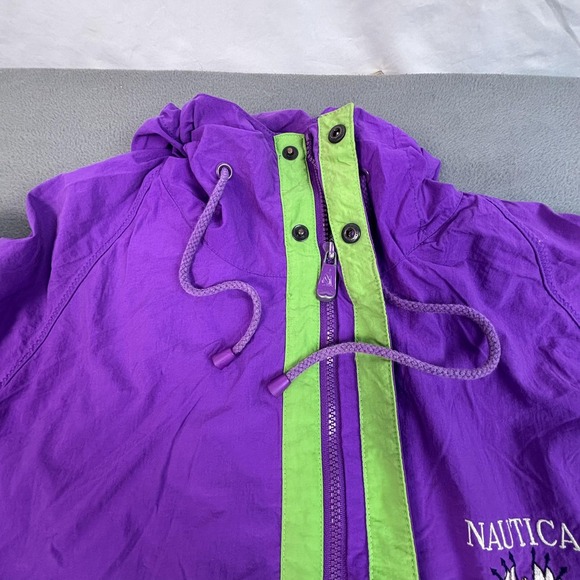 Vintage Nautica Jacket Mens Large Purple Offshore Races Hooded Windbreaker 90s - Picture 9 of 14
